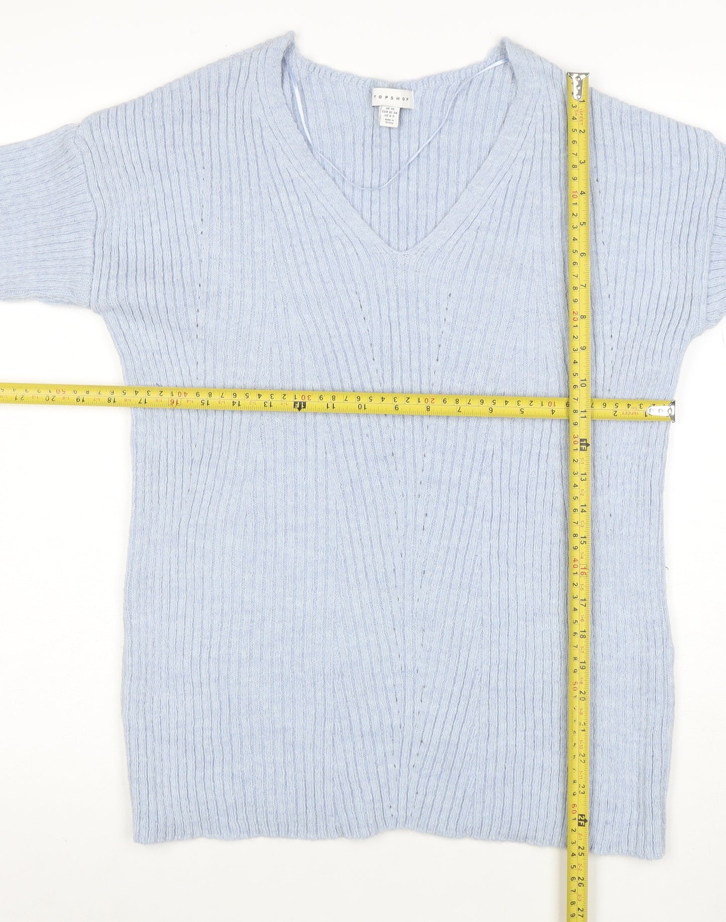 Topshop Women’s Light Blue V-Neck Ribbed Knit Jumper XS