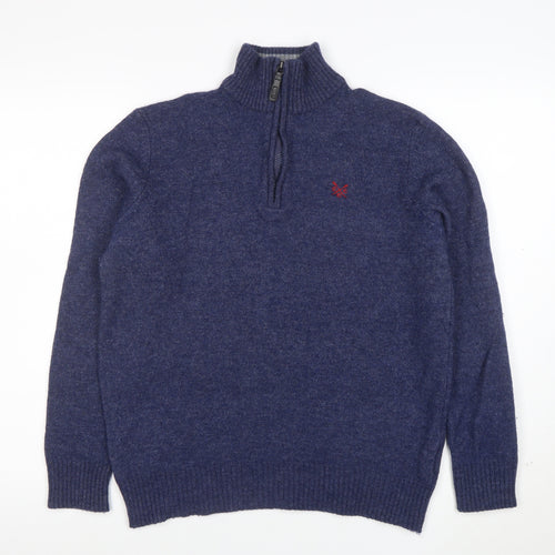 Crew Clothing Co. Men's Blue Half Zip Lambswool Jumper Size M