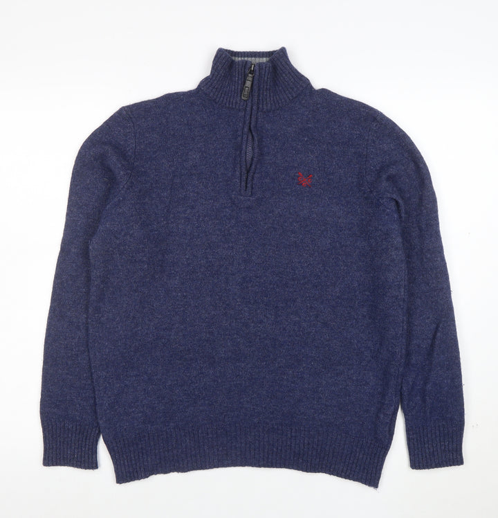 Crew Clothing Co. Men's Blue Half Zip Lambswool Jumper Size M