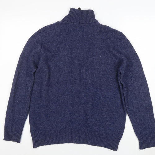 Crew Clothing Co. Men's Blue Half Zip Lambswool Jumper Size M
