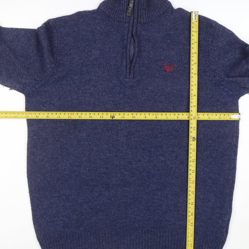 Crew Clothing Co. Men's Blue Half Zip Lambswool Jumper Size M