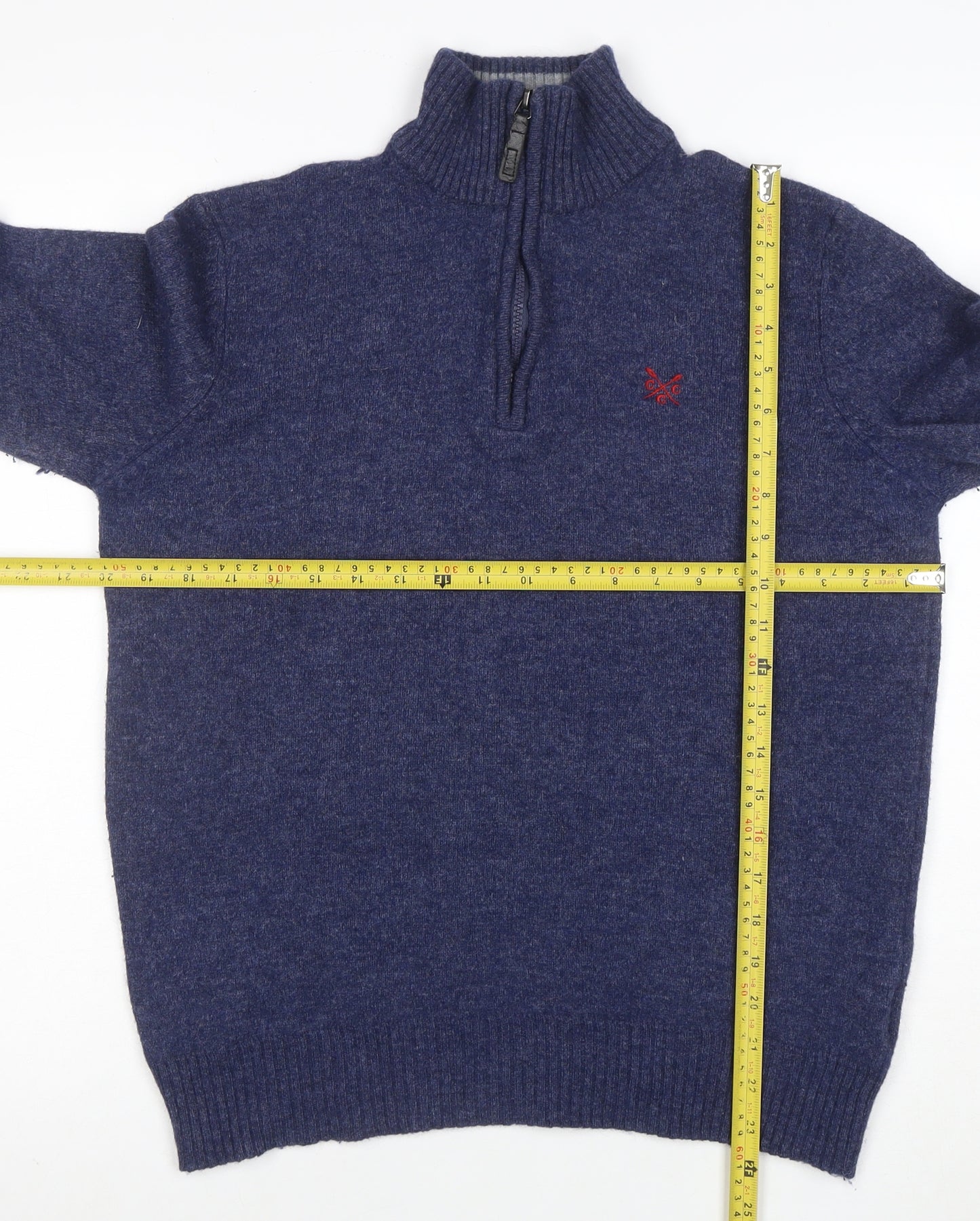 Crew Clothing Co. Men's Blue Half Zip Lambswool Jumper Size M