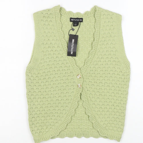 PrettyLittleThing Womens Green Sleeveless V-Neck Knit Cardigan S
