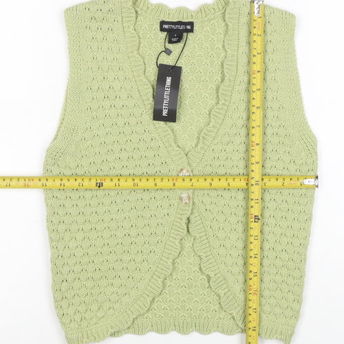 PrettyLittleThing Womens Green Sleeveless V-Neck Knit Cardigan S