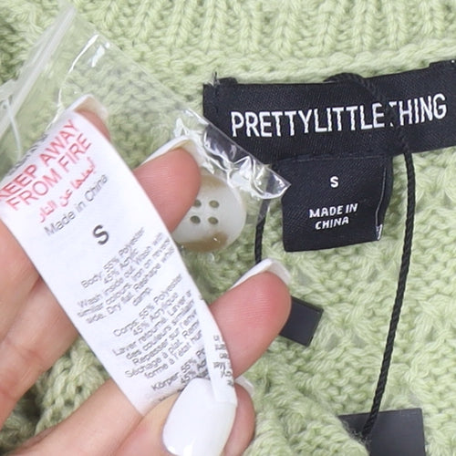 PrettyLittleThing Womens Green Sleeveless V-Neck Knit Cardigan S