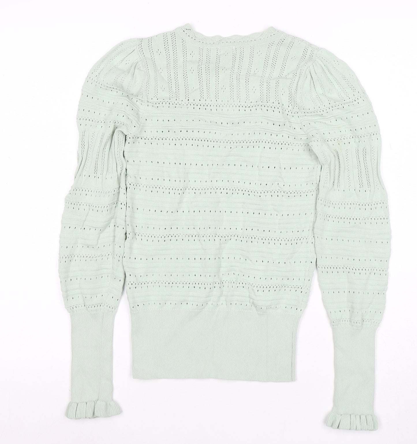 River Island Womens Green Ruffle Knit V-Neck Long Sleeve Blouse Size 10