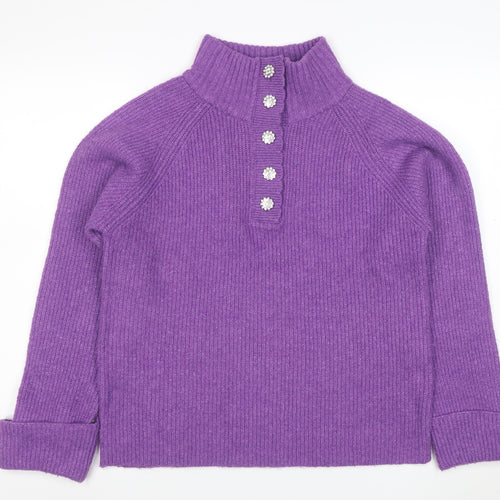 Next Women's Purple Wool Henley Roll Neck Jumper Size S