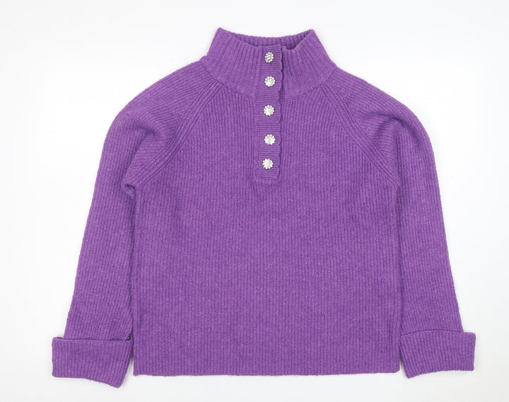 Next Women's Purple Wool Henley Roll Neck Jumper Size S