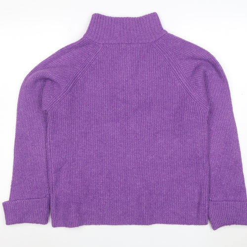 Next Women's Purple Wool Henley Roll Neck Jumper Size S
