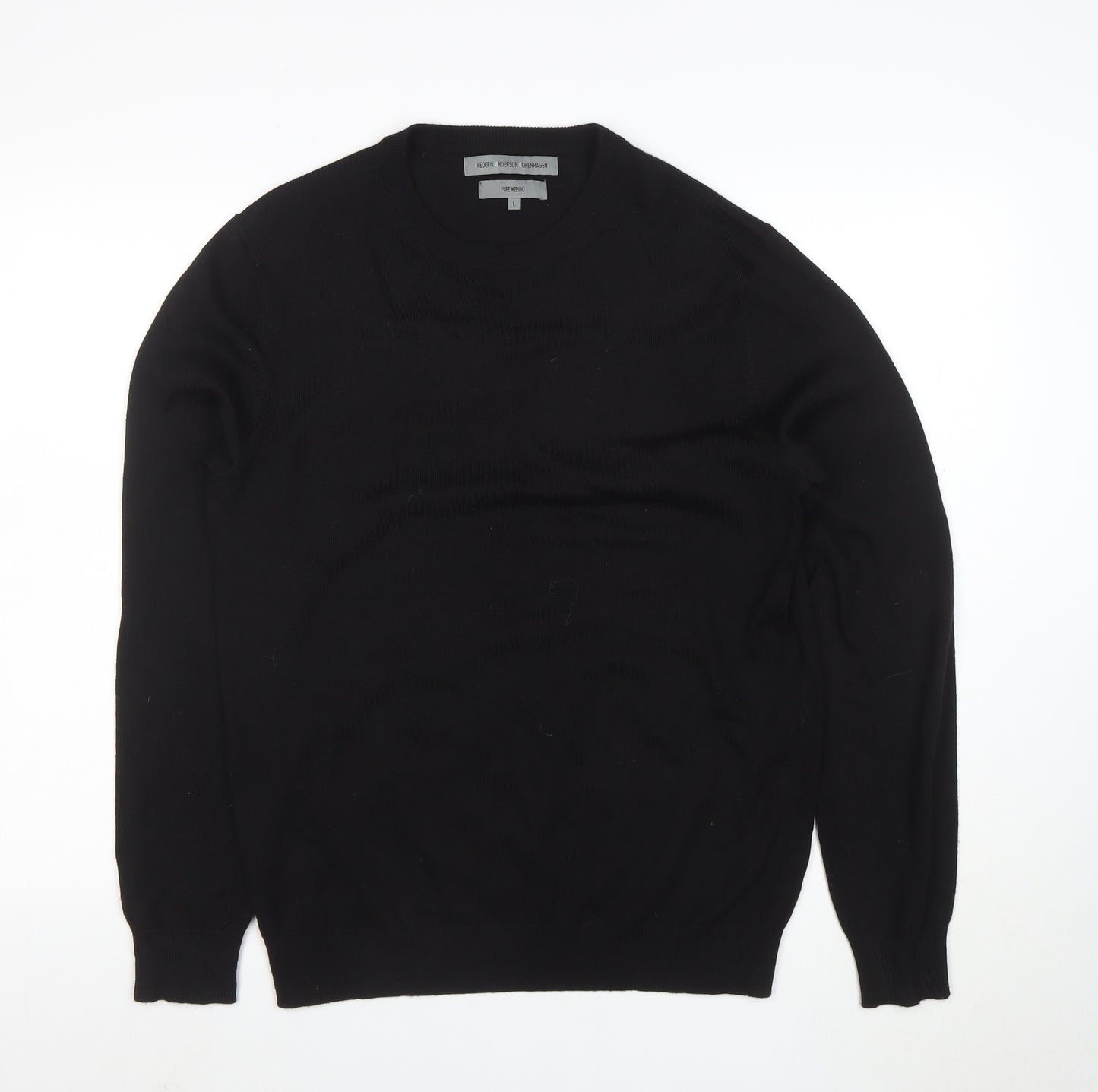 Frederik Anderson Copenhagen Men's Black Merino Wool Crew Neck Jumper L
