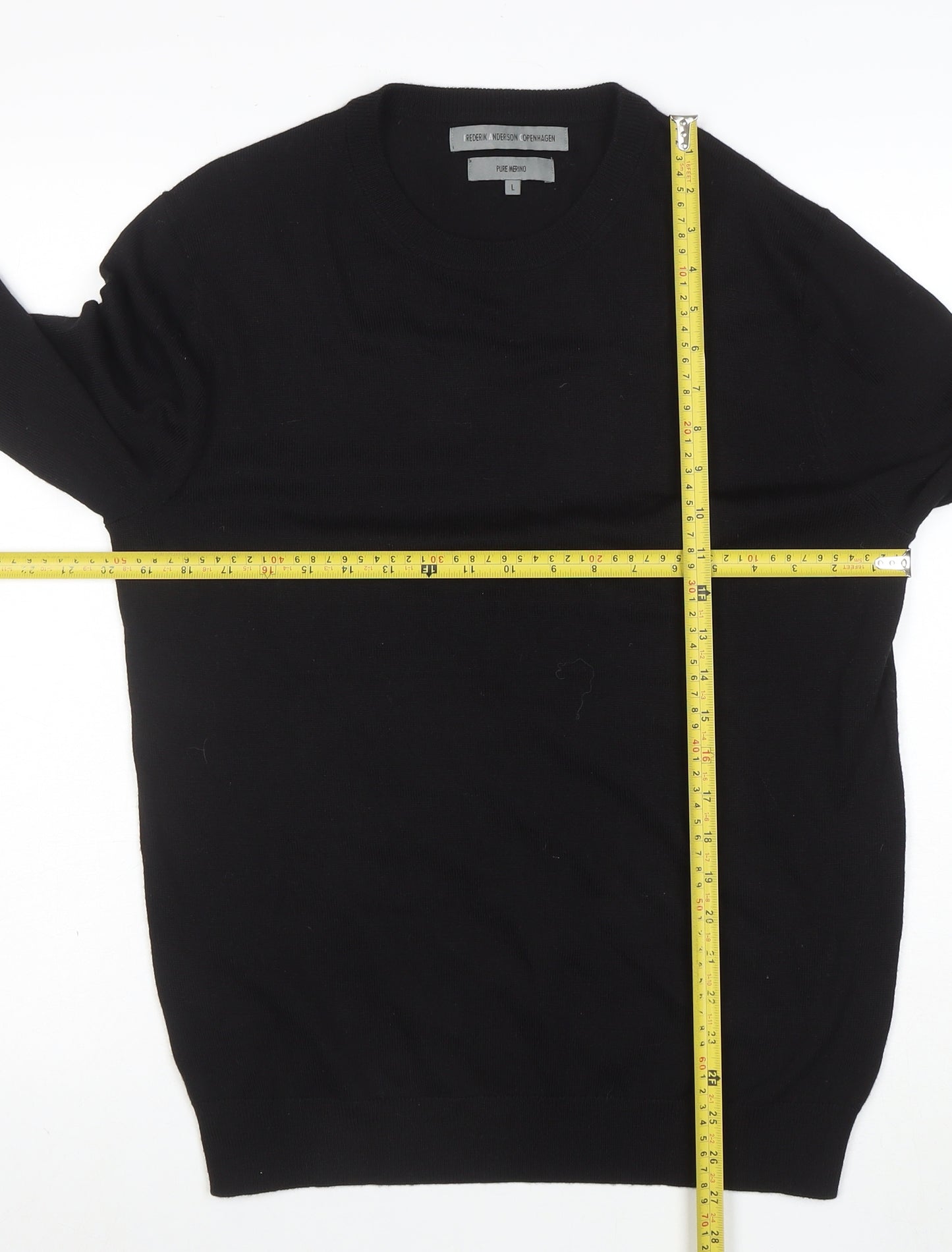 Frederik Anderson Copenhagen Men's Black Merino Wool Crew Neck Jumper L