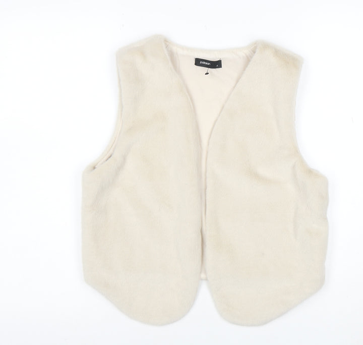 Palasan Women's Ivory Faux Fur Waistcoat Size M Lined Open Front