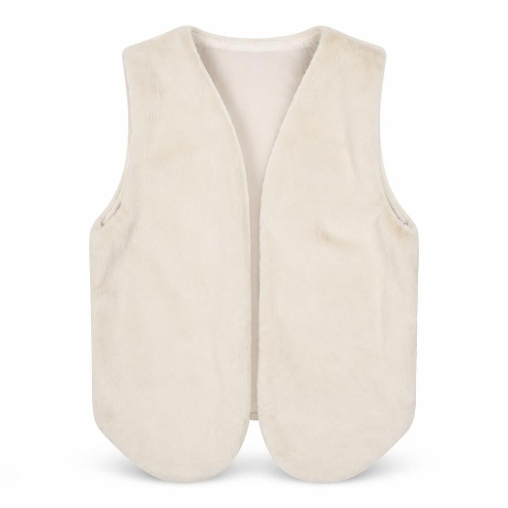 Palasan Women's Ivory Faux Fur Waistcoat Size M Lined Open Front