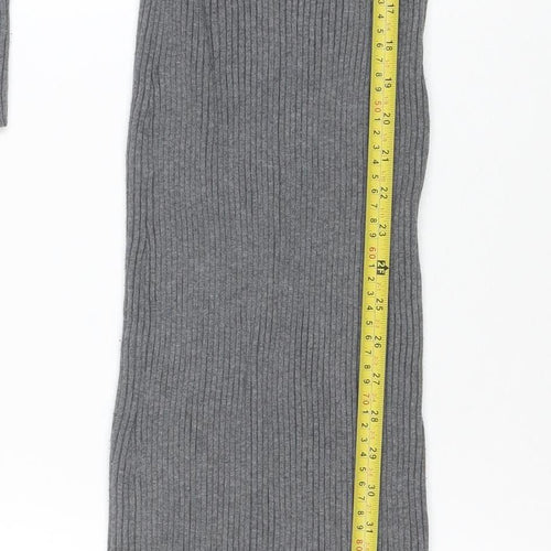 H&M Women Grey Long Sleeve Ribbed Knit Bodycon Midi Dress M
