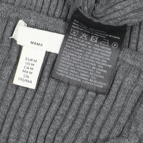 H&M Women Grey Long Sleeve Ribbed Knit Bodycon Midi Dress M