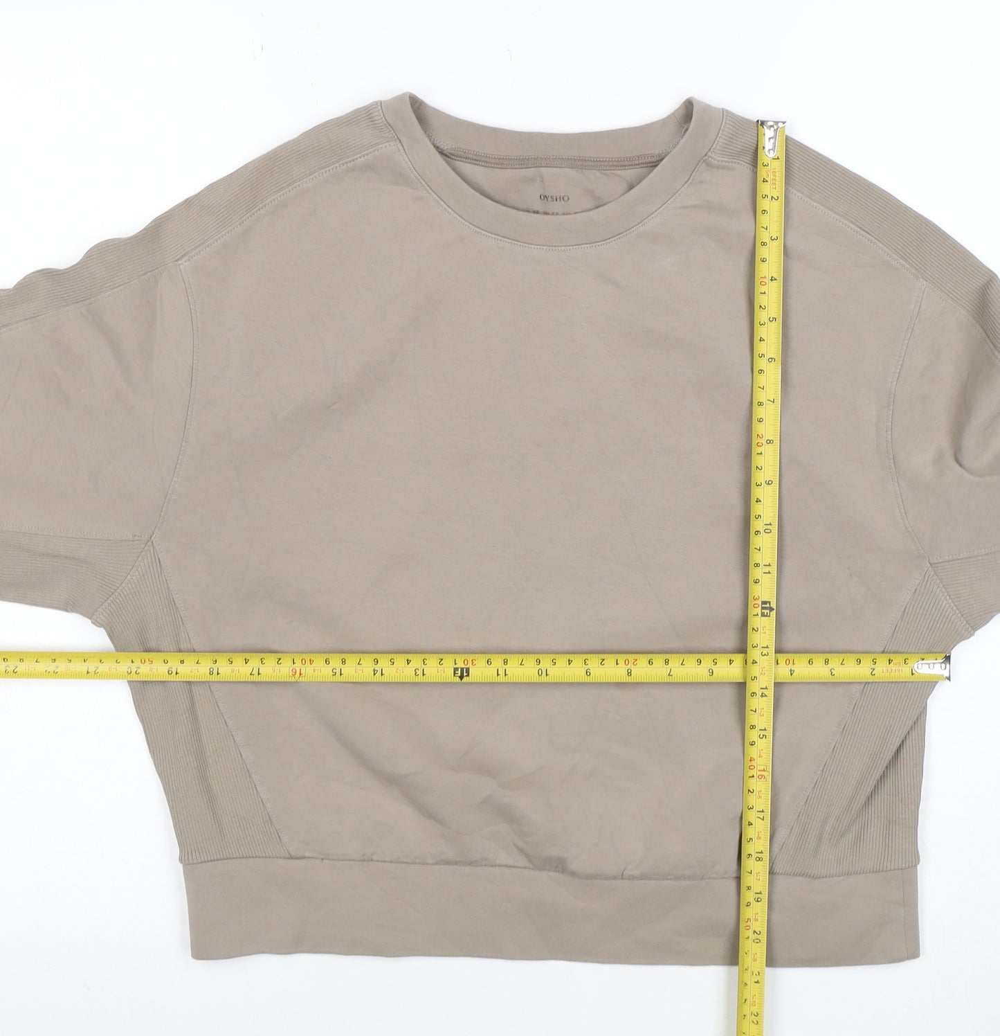 Oysho Women Beige Relaxed Fit Pullover Sweatshirt Size M Cotton Blend