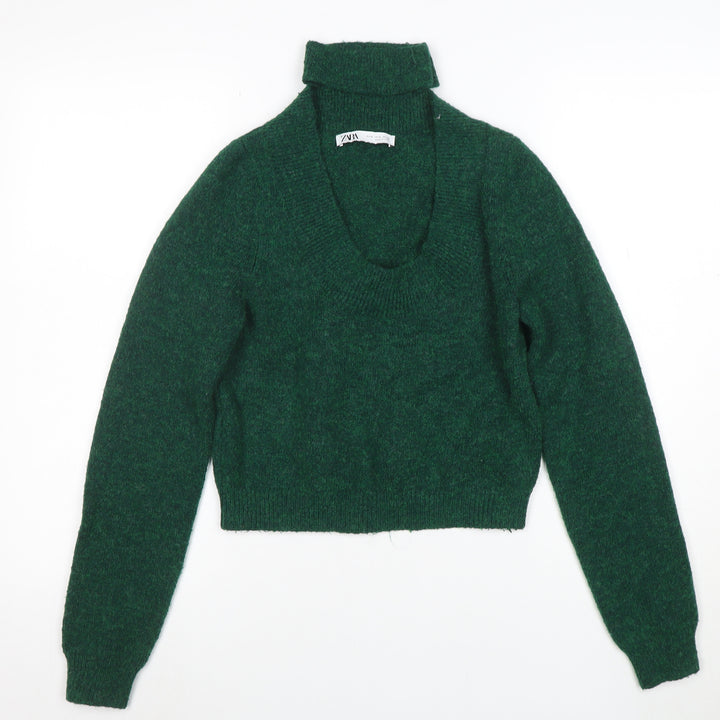 ZARA Women Green Knit Scoop Neck Pullover Jumper Size S