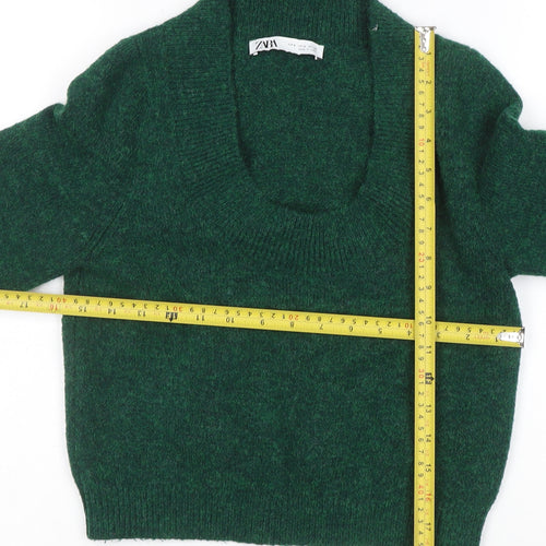ZARA Women Green Knit Scoop Neck Pullover Jumper Size S