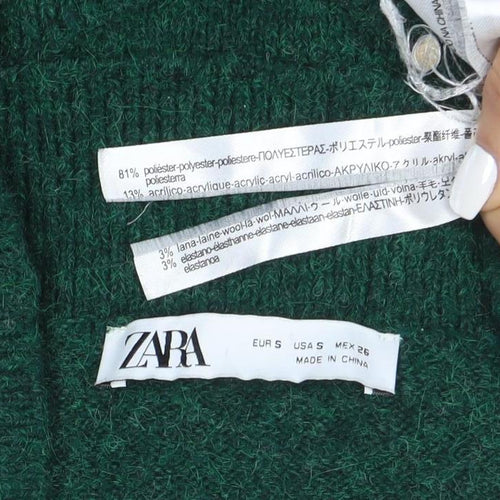 ZARA Women Green Knit Scoop Neck Pullover Jumper Size S