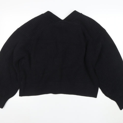 H&M Women Black M Chunky Knit Button Cardigan V-Neck Long Sleeve