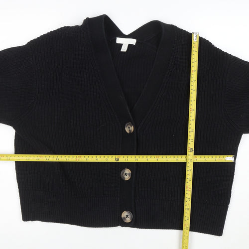 H&M Women Black M Chunky Knit Button Cardigan V-Neck Long Sleeve