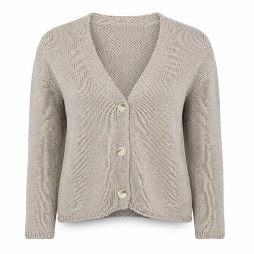 White Label Women Beige Cotton Knit V-Neck Cardigan Medium