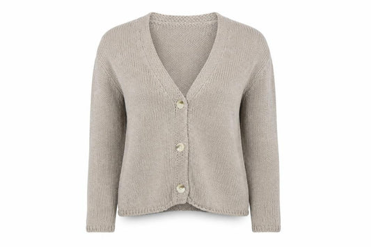 Front view of The White Company Women Beige Cotton Knit V-Neck Cardigan Medium