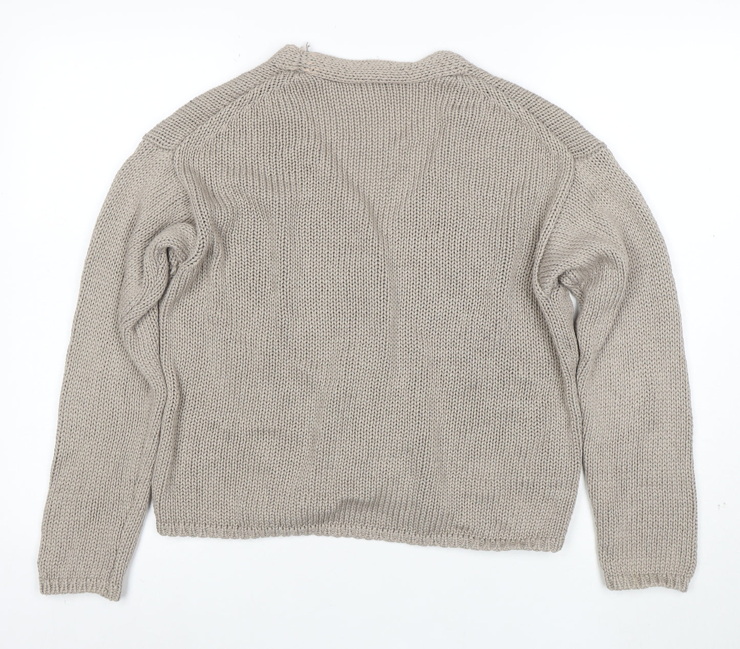White Label Women Beige Cotton Knit V-Neck Cardigan Medium