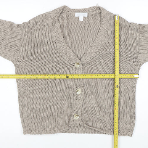 White Label Women Beige Cotton Knit V-Neck Cardigan Medium