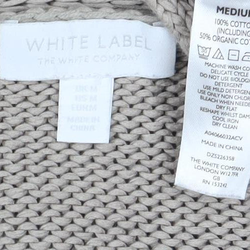 White Label Women Beige Cotton Knit V-Neck Cardigan Medium