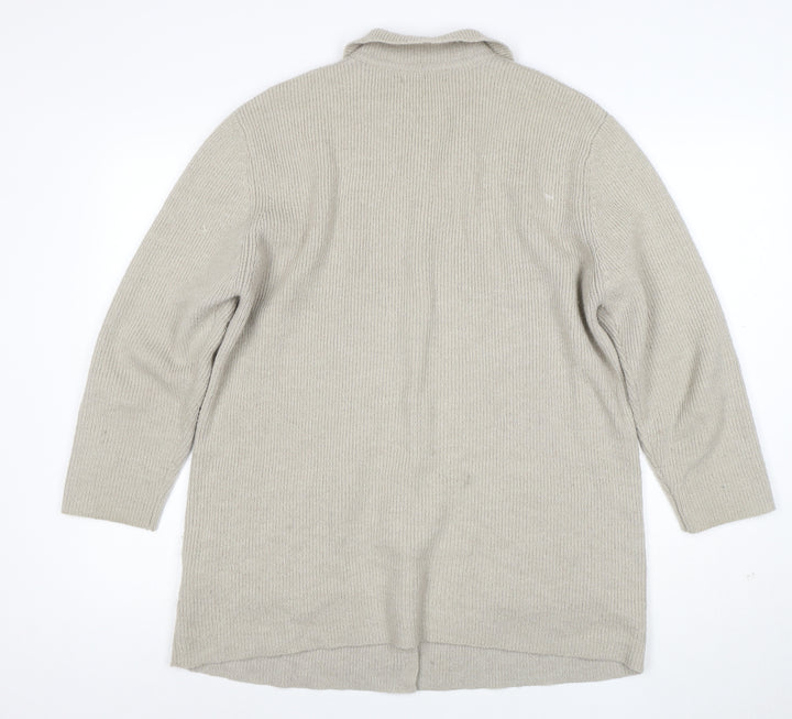Wallis Women Beige Long Sleeve Collared Cardigan Size 10 Wool Blend
