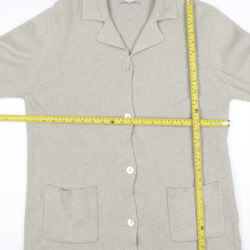 Wallis Women Beige Long Sleeve Collared Cardigan Size 10 Wool Blend
