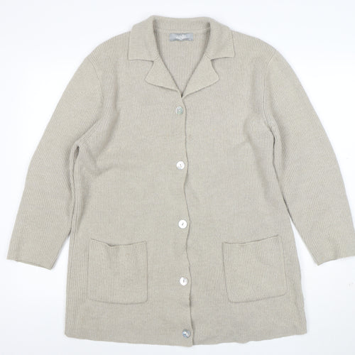 Wallis Women Beige Long Sleeve Collared Cardigan Size 10 Wool Blend