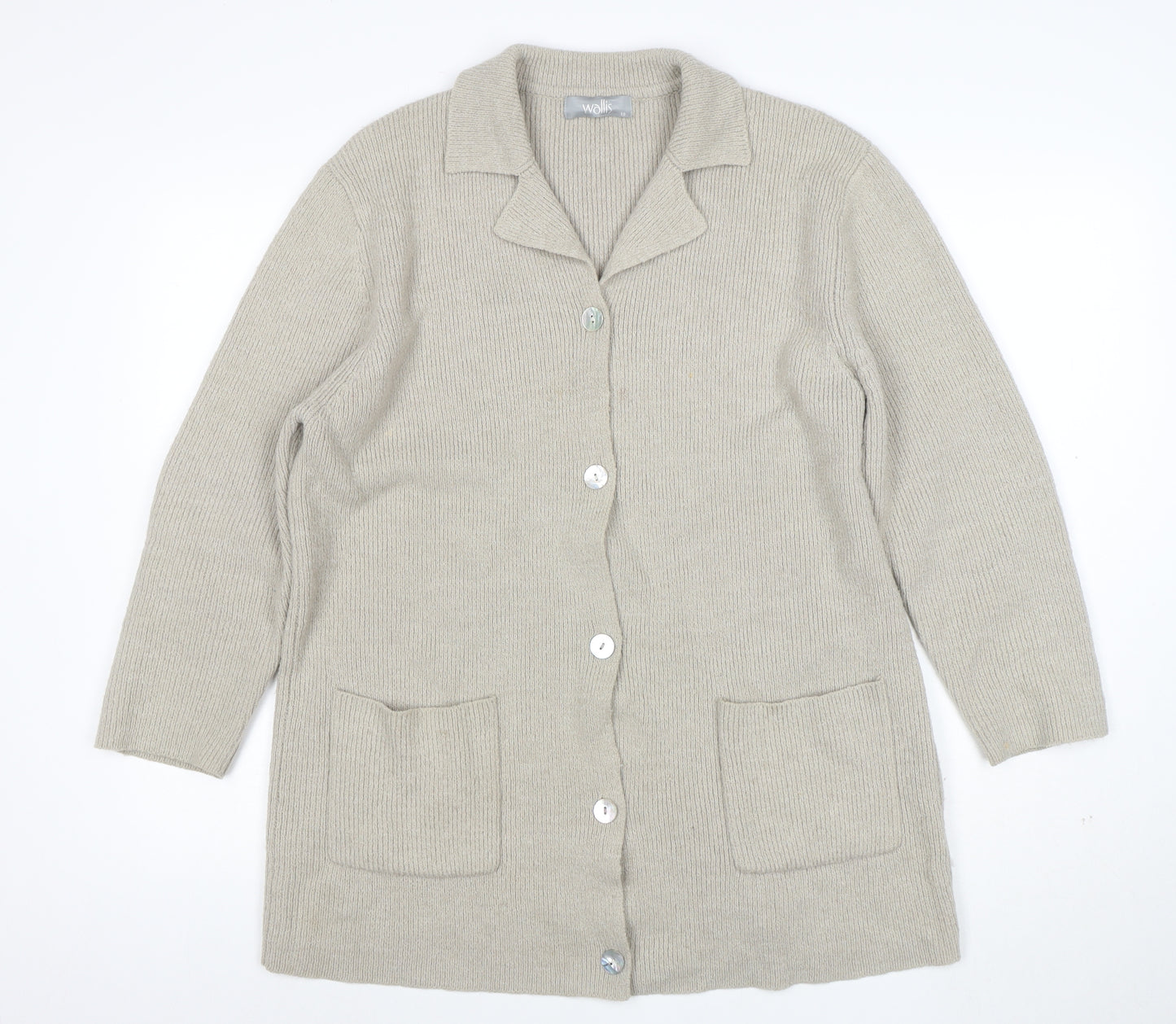Wallis Women Beige Long Sleeve Collared Cardigan Size 10 Wool Blend