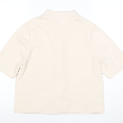 Marks and Spencer Women Beige Collared Knit Short Sleeve Cardigan M