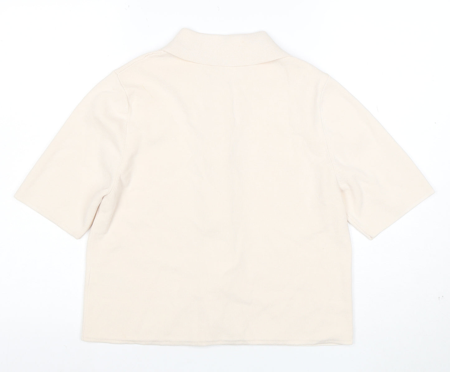 Marks and Spencer Women Beige Collared Knit Short Sleeve Cardigan M