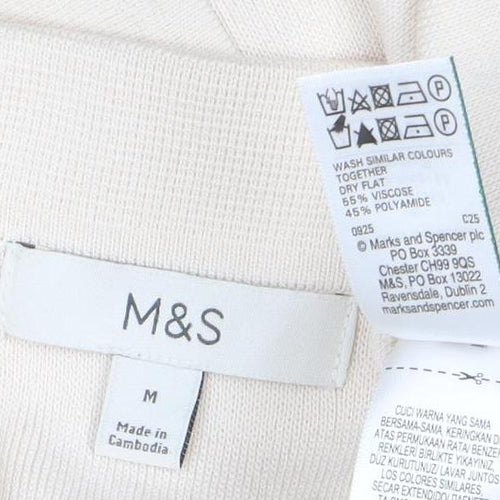 Marks and Spencer Women Beige Collared Knit Short Sleeve Cardigan M