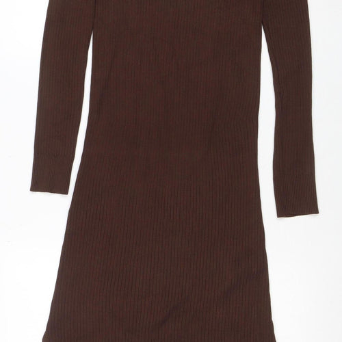 New Look Maternity Brown Ribbed Bodycon Midi Dress Size 12