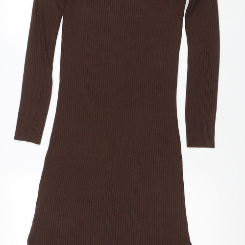 New Look Maternity Brown Ribbed Bodycon Midi Dress Size 12