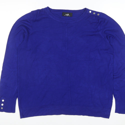 Wallis Women's Blue Crew Neck Button Detail Jumper Size 14