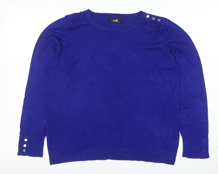 Wallis Women's Blue Crew Neck Button Detail Jumper Size 14
