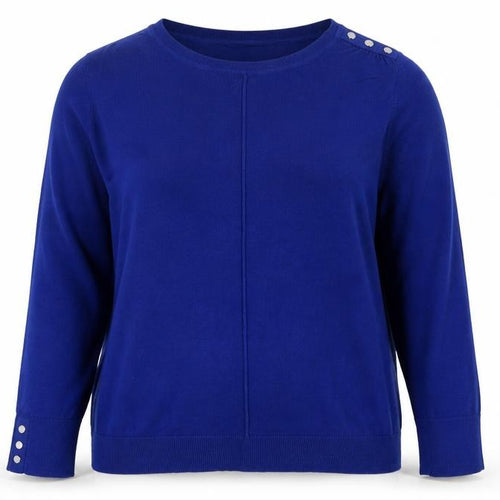 Wallis Women's Blue Crew Neck Button Detail Jumper Size 14