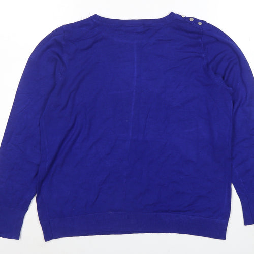 Wallis Women's Blue Crew Neck Button Detail Jumper Size 14