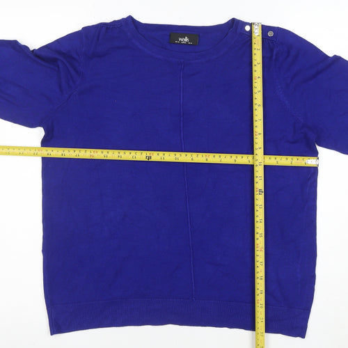 Wallis Women's Blue Crew Neck Button Detail Jumper Size 14