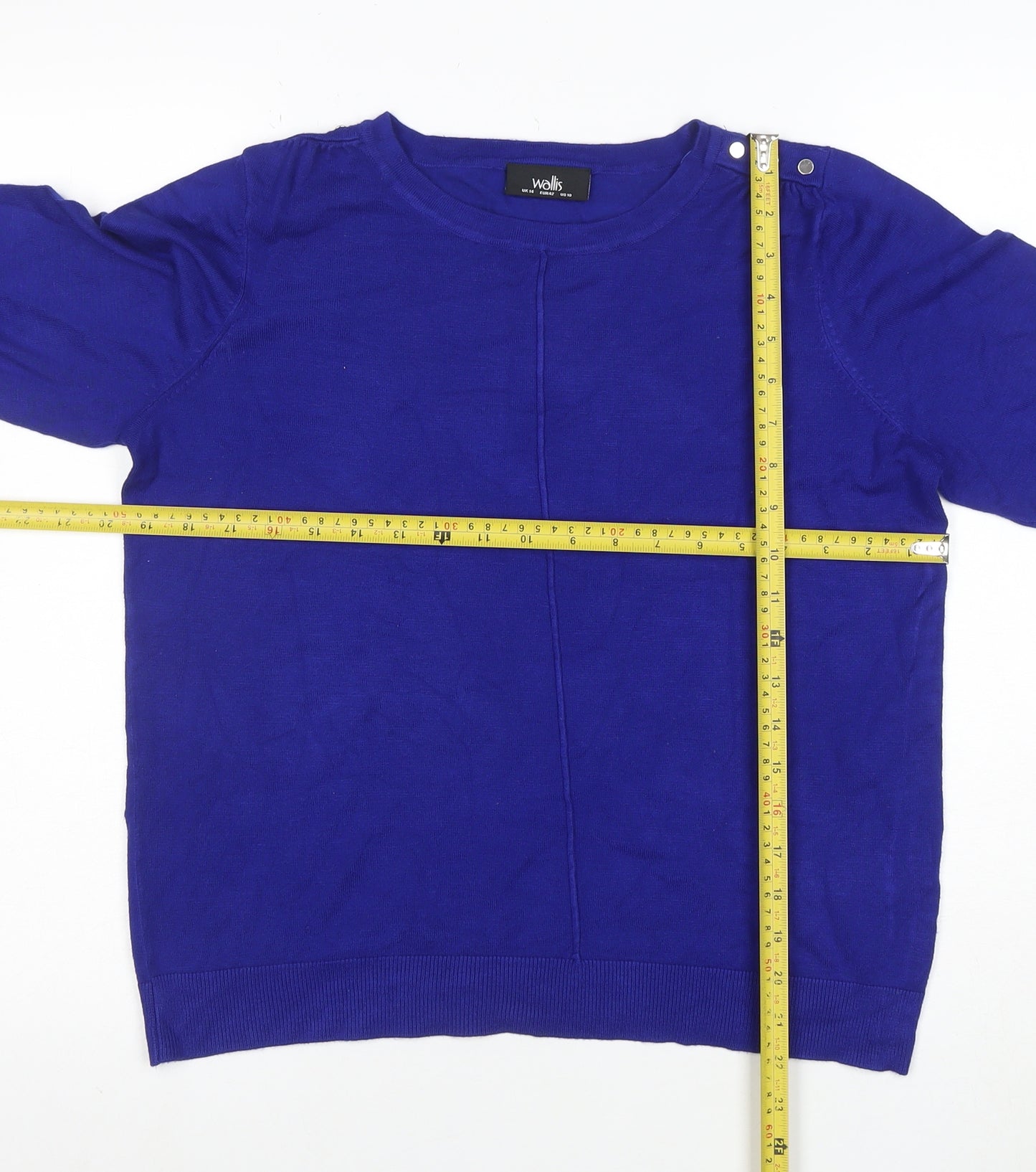 Wallis Women's Blue Crew Neck Button Detail Jumper Size 14