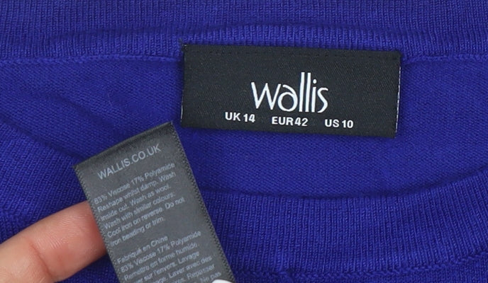 Wallis Women's Blue Crew Neck Button Detail Jumper Size 14