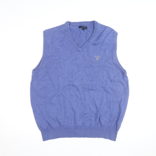 Gant Men's Blue Cotton V-Neck Sleeveless Jumper Vest XL