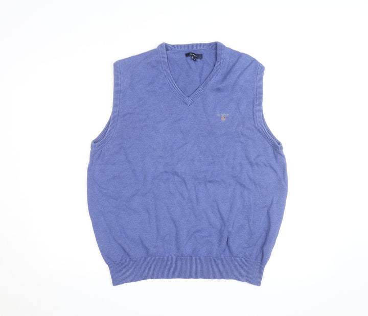 Gant Men's Blue Cotton V-Neck Sleeveless Jumper Vest XL