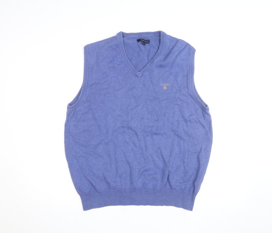 Gant Men's Blue Cotton V-Neck Sleeveless Jumper Vest XL