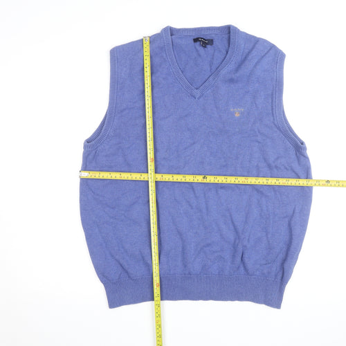 Gant Men's Blue Cotton V-Neck Sleeveless Jumper Vest XL